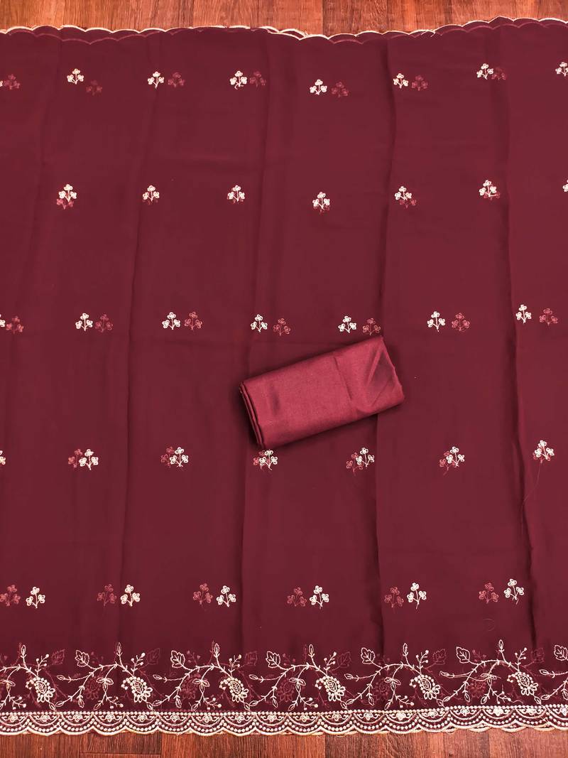 White embroidered georgette semi stitched churidar dress-materials