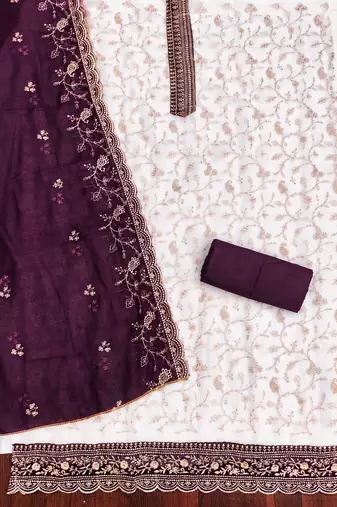 White embroidered georgette churidar dress-materials