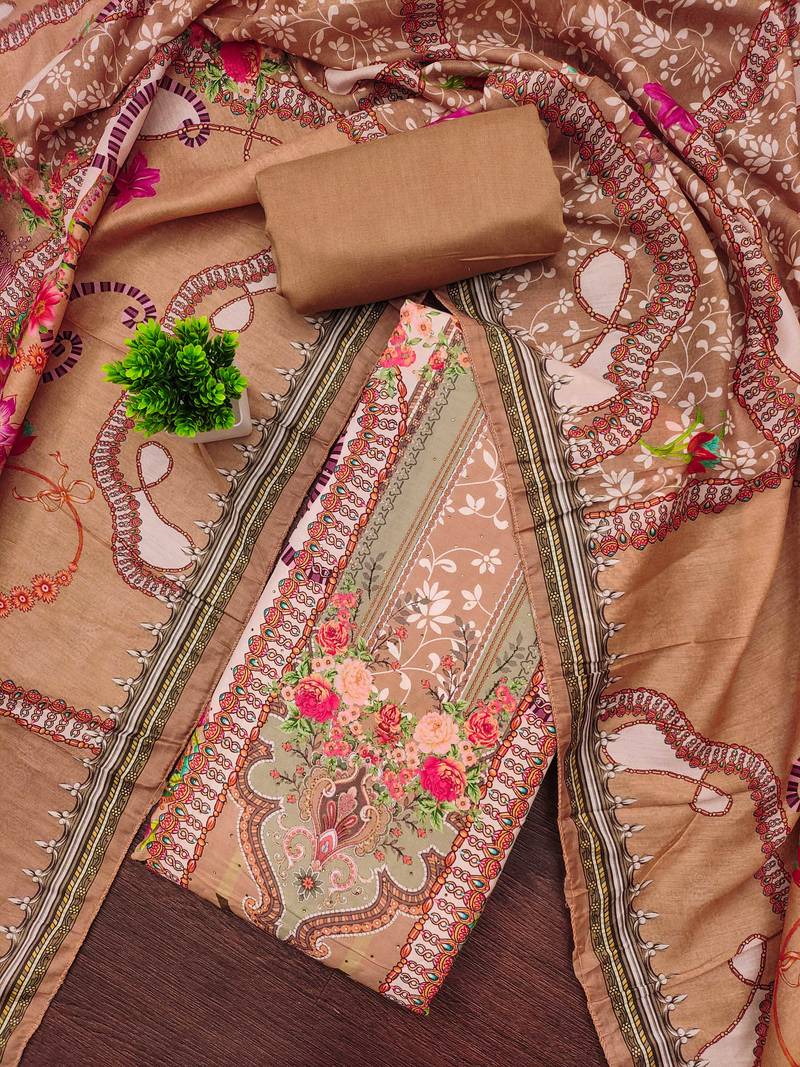 Multicolor printed cotton semi stitched churidar dress-materials