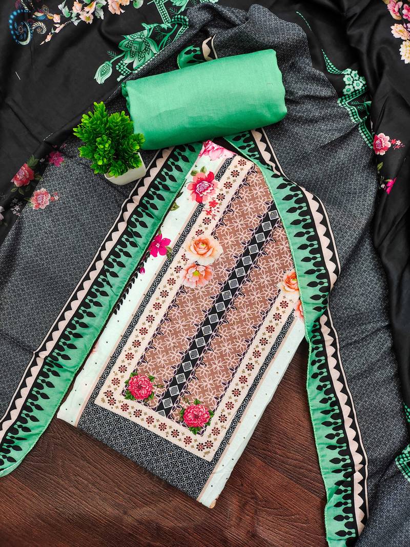 Multicolor printed cotton semi stitched churidar dress-materials