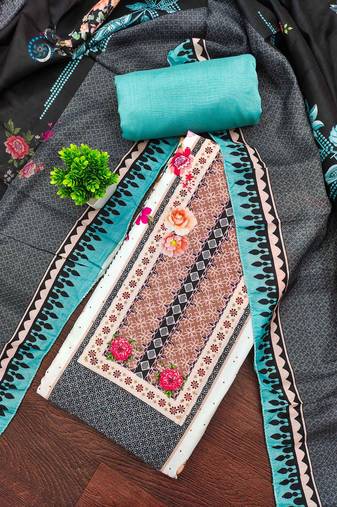 Multicolor printed cotton semi stitched churidar dress-materials