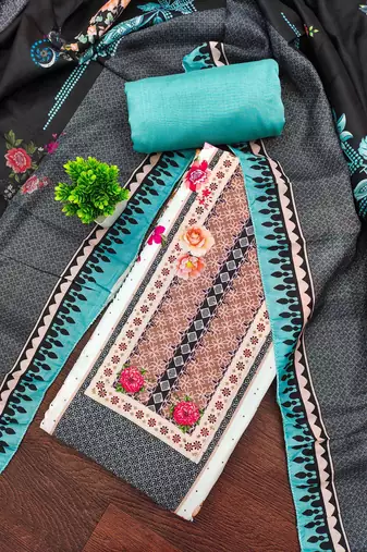 Multicolor printed cotton semi stitched churidar dress-materials