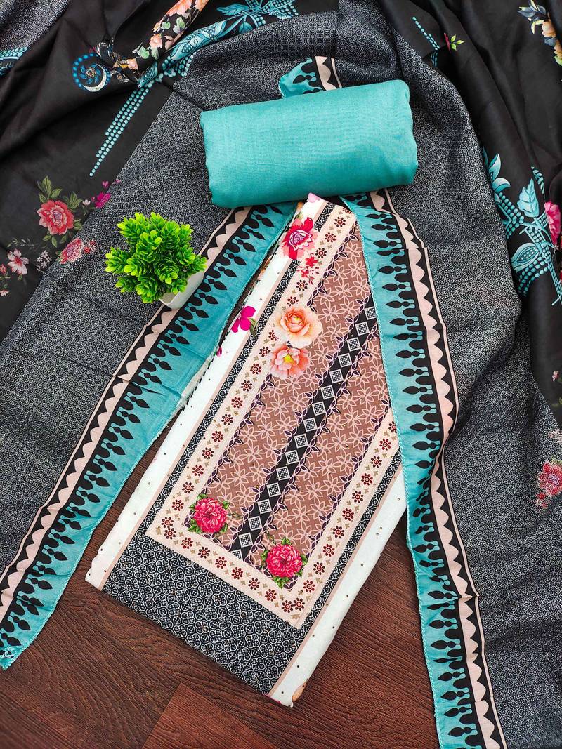 Multicolor printed cotton semi stitched churidar dress-materials