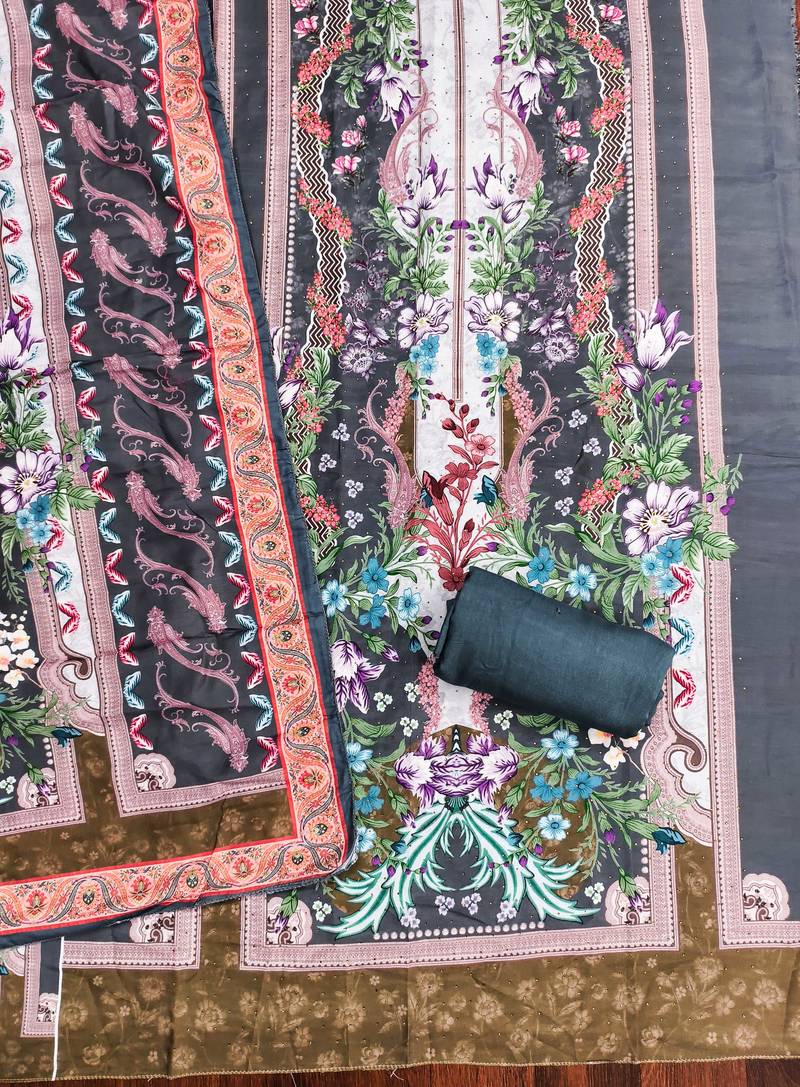 Multicolor printed cotton semi stitched churidar dress-materials