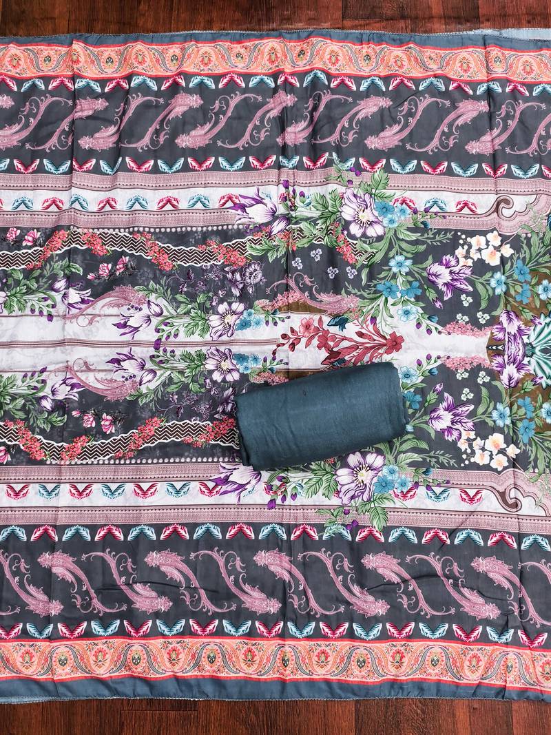 Multicolor printed cotton semi stitched churidar dress-materials