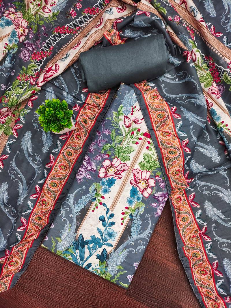 Multicolor printed cotton semi stitched churidar dress-materials