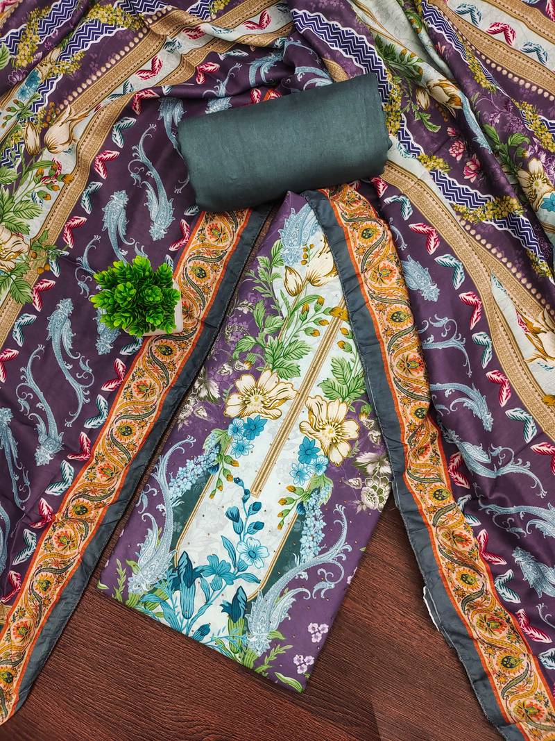 Multicolor printed cotton semi stitched churidar dress-materials