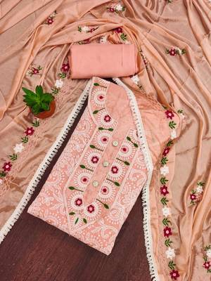 Peach embroidered cotton churidar dress-materials 1