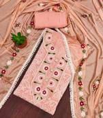 Peach embroidered cotton semi stitched churidar dress-materials