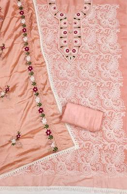 Peach embroidered cotton churidar dress-materials 2