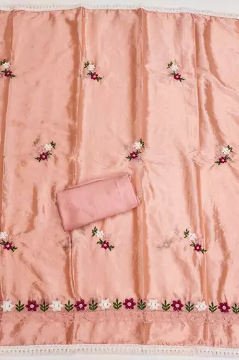 Peach embroidered cotton churidar dress-materials