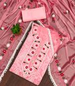 Pink embroidered cotton semi stitched churidar dress-materials
