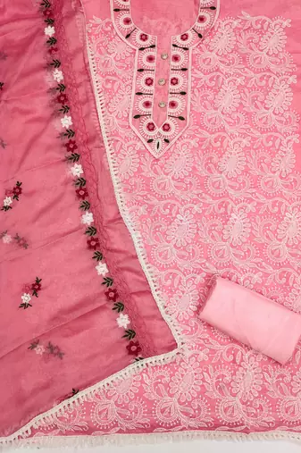 Pink embroidered cotton churidar dress-materials