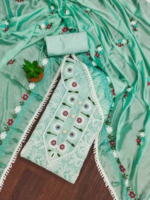Sea-green embroidered cotton churidar dress-materials 1