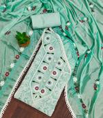 Sea-green embroidered cotton semi stitched churidar dress-materials