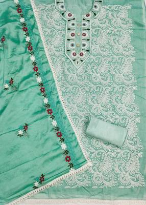 Sea-green embroidered cotton churidar dress-materials 2