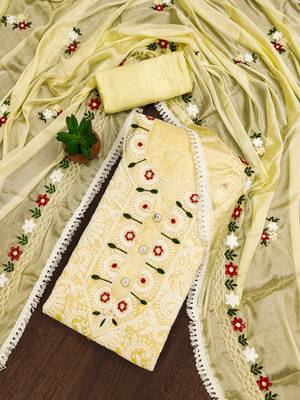 Yellow embroidered cotton churidar dress-materials 1