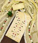 Yellow embroidered cotton semi stitched churidar dress-materials
