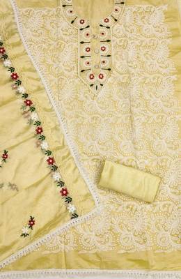 Yellow embroidered cotton churidar dress-materials 2
