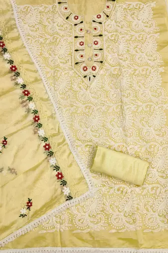 Yellow embroidered cotton churidar dress-materials