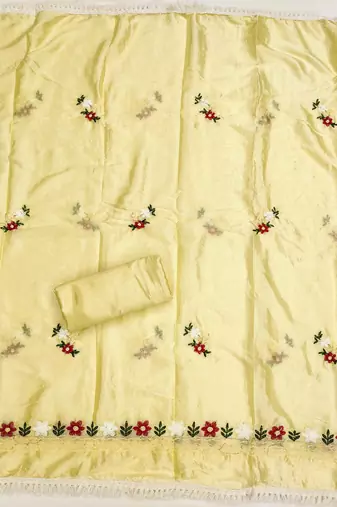 Yellow embroidered cotton churidar dress-materials
