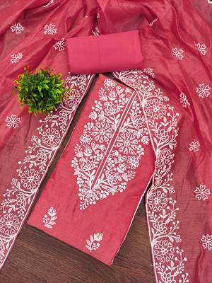 Pink embroidered cotton churidar dress-materials 1