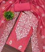 Pink embroidered cotton semi stitched churidar dress-materials