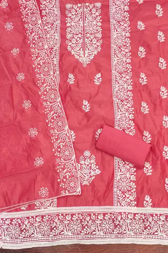 Pink embroidered cotton churidar dress-materials