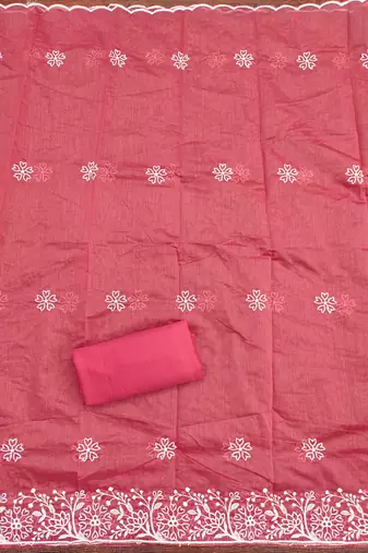 Pink embroidered cotton churidar dress-materials