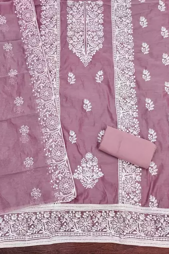 Lavender embroidered cotton churidar dress-materials
