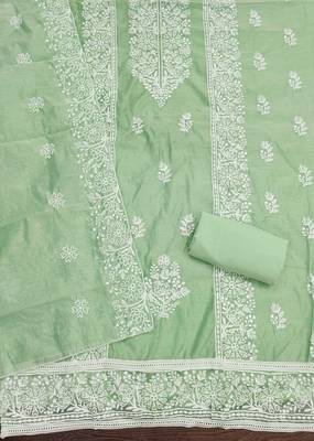 Light-green embroidered cotton churidar dress-materials 2