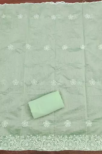 Light-green embroidered cotton churidar dress-materials