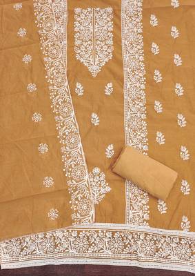 Yellow embroidered cotton churidar dress-materials 2
