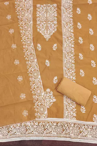 Yellow embroidered cotton churidar dress-materials