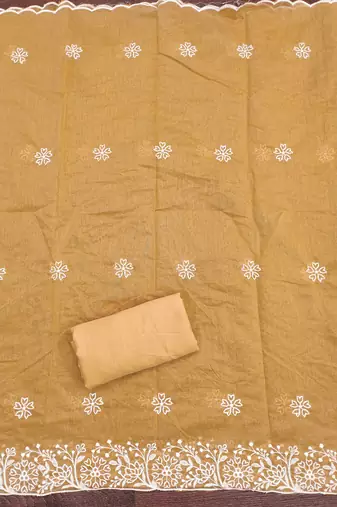 Yellow embroidered cotton churidar dress-materials