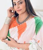 White Color Printed Multi Thread Embroidery Work Cotton Saree