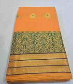 orange cotton saree with golden zari butta work