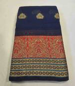 navy blue cotton saree with golden zari butta work