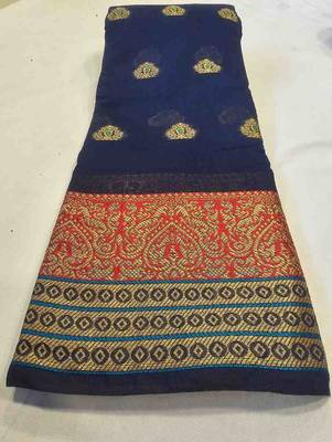 navy blue cotton saree with golden zari butta work 2