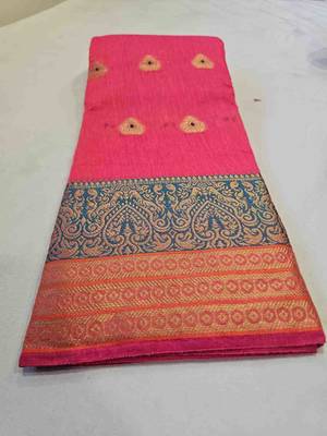 pink cotton saree with golden zari butta work 2