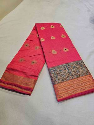 pink cotton saree with golden zari butta work 3