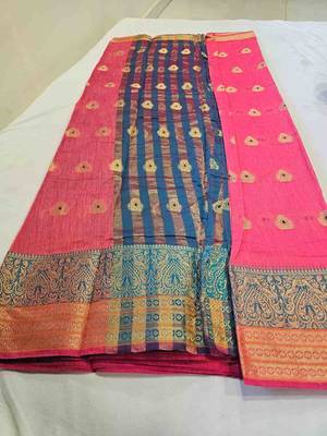 pink cotton saree with golden zari butta work 4