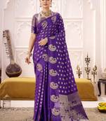 purple roop silk blend zari woven saree with unstitched blouse | mirraw