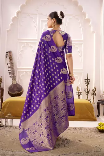 purple roop silk blend zari woven saree with unstitched blouse | mirraw