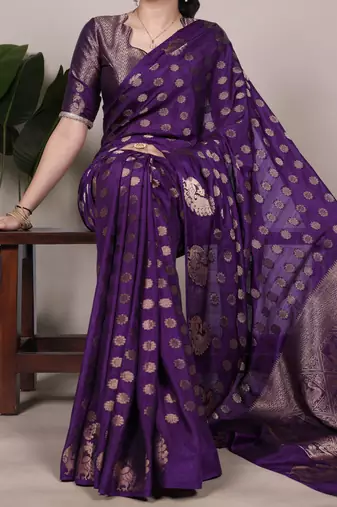 purple roop silk blend zari woven saree with unstitched blouse | mirraw
