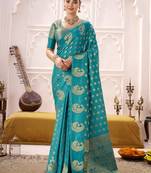 sky blue roop silk blend zari weaving saree with lace touch blouse