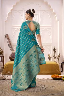 sky blue roop silk blend zari weaving saree with lace touch blouse 2