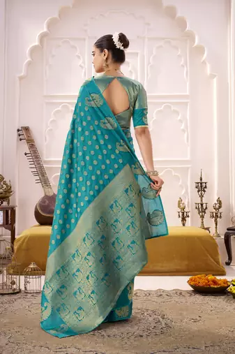 sky blue roop silk blend zari weaving saree with lace touch blouse