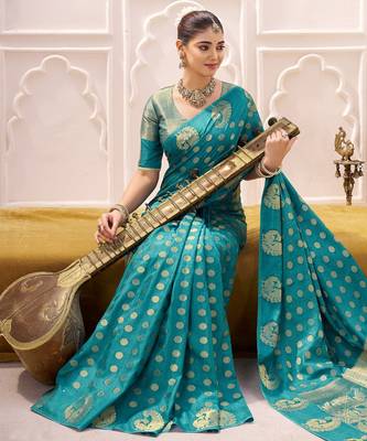 sky blue roop silk blend zari weaving saree with lace touch blouse 4