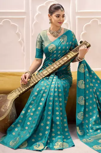 sky blue roop silk blend zari weaving saree with lace touch blouse
